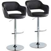 Margarite Adjustable Swivel Bar Stool in Chrome & Black Leatherette (Set of 2)